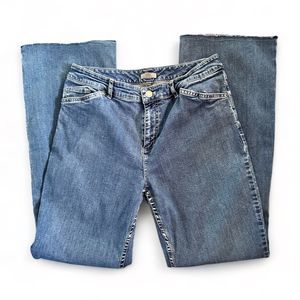 J Jill Straight Leg Midrise Jeans Medium Wash Stretch Denim Raw Hem Sz 8